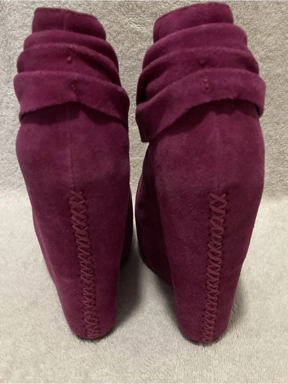 Jeffrey Campbell Havana Last Purple Suede Zoomie Hidden Wedge Ankle Booties Sz 5